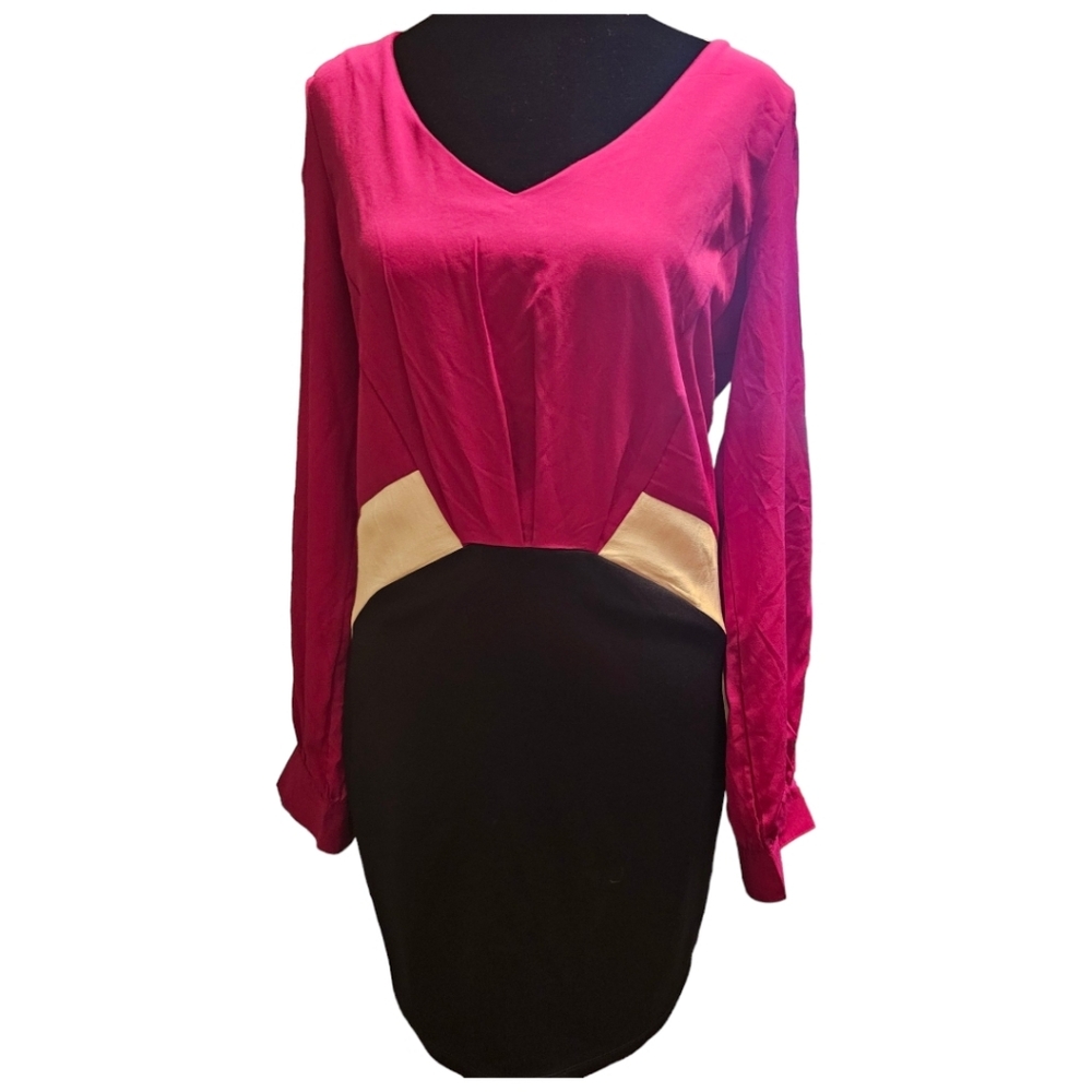GB Gianni Bini Split Sleeve Mini Dress Hot Pink Colorblock Junior 9